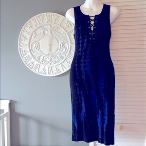 Deep V lace front bodycon midi dress